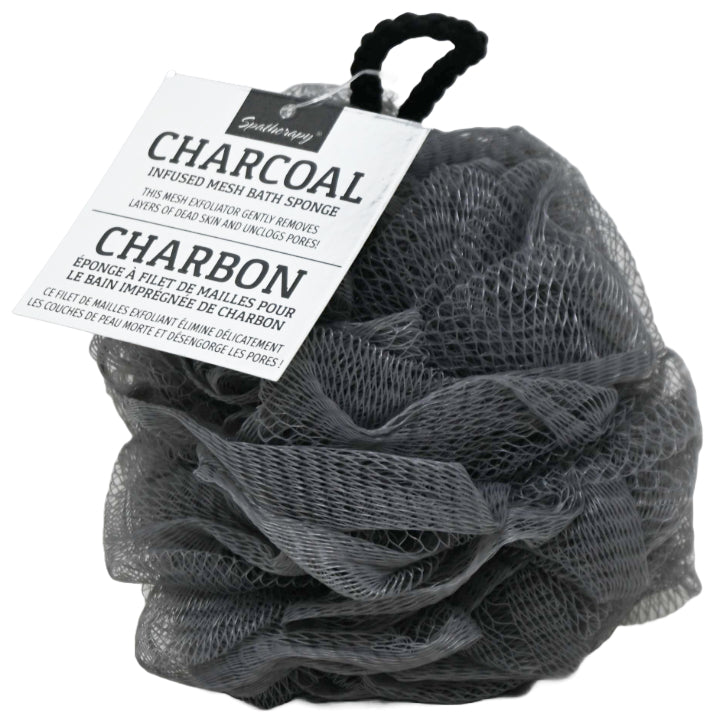 Spatherapy 50 G CHARCOAL INFUSED BATH SPONGE W CORD BLACK C/P 36