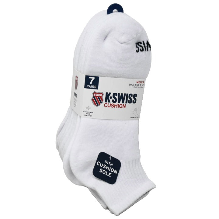 7PK 10-13 MENS FL CUSH QTR SOLID SOCKS K-SWISS C/P 36