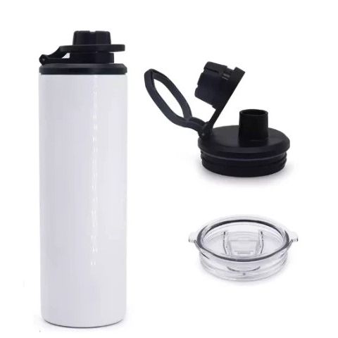 20oz White Stainless Steel Double Wall Bottle w/2 Lids Sip Lid and Seal Lid (No Label or UPC) C/P 30