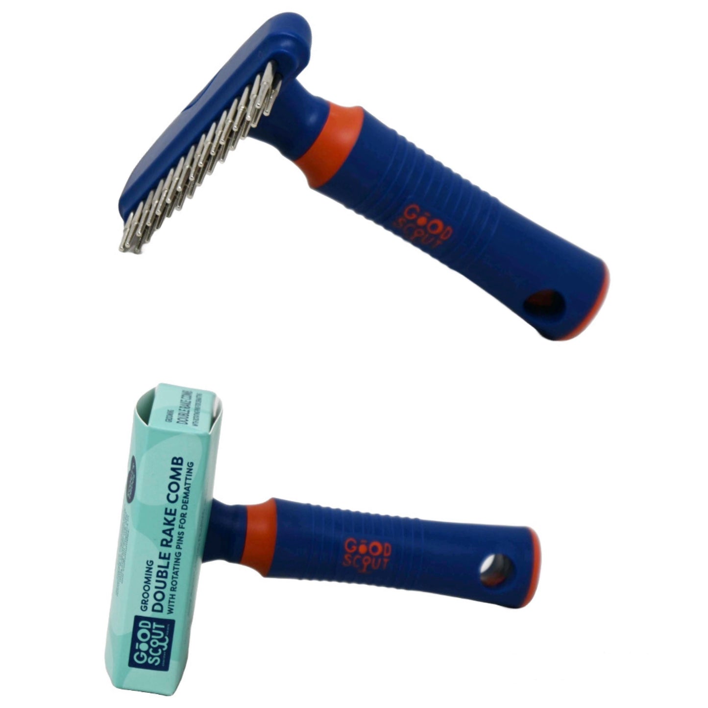 BLUE PET GROOMING DBL RAKE COMB W/ROTATING PINS C/P 25
