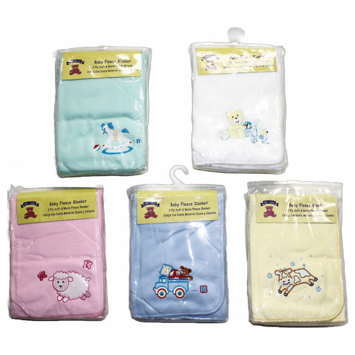 30"x42" 2-PLY SOFT BABY FLEECE BLANKET ASST COLORS C/P 48