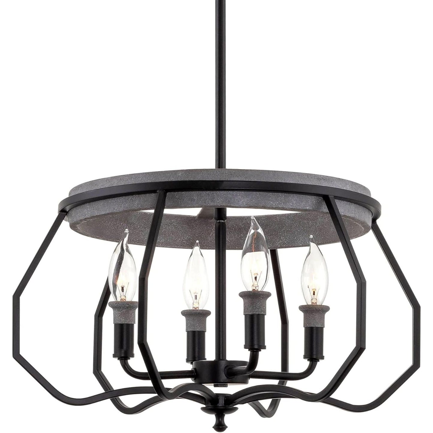 Beckett 18" 4-Light Farmhouse Pendant Chandelier, Open Shade Design, Textured Grey Concrete Finish + Black Accents, Perfect for Modern Homes C/P 1