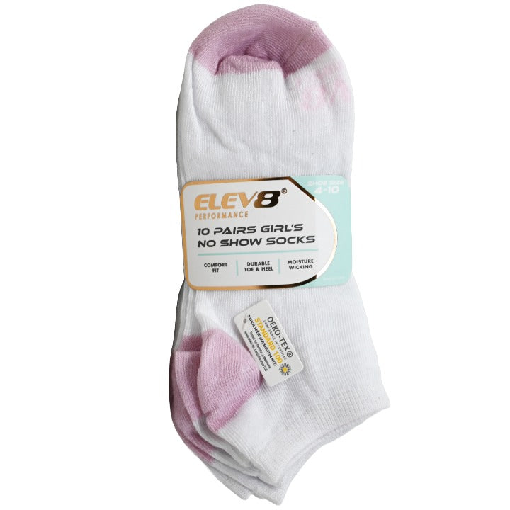 10pk Girls 9-11 Pnk Asst No Show Socks C/P 60 ELEV8