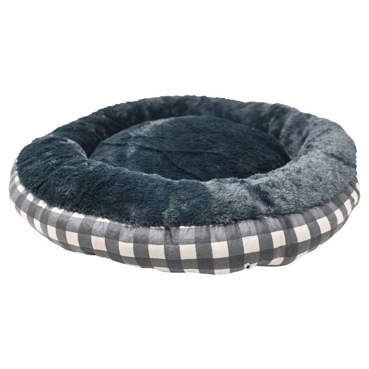 21.5"RND GREY BUFFALO/PLAID PRINTED PET BED C/P 12