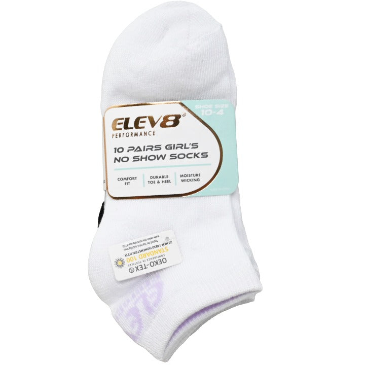 10pk Girls 6-8G Asst WGB No Show Socks C/P 60 ELEV8