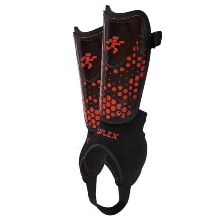 Black Kids Slip and Slide Shin Guards wPadded Ankle Support - Non Slip Adjustable Straps Uflex Athletics C/P 50