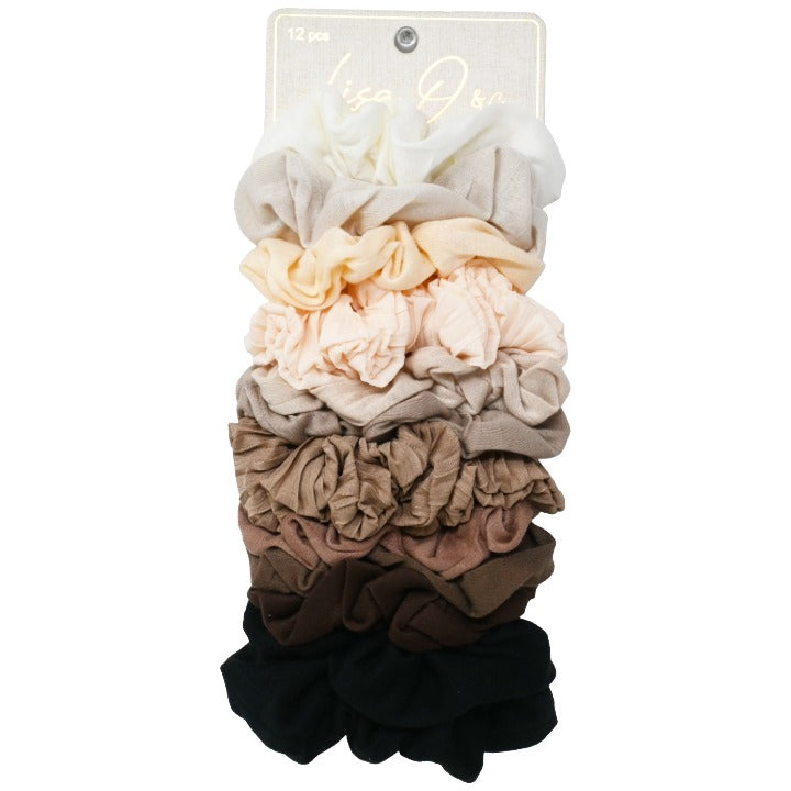 Lisa O and CO 12pc Bronze Asst Hair Scrunchies (Fashion Fabrics) Peg Card C/P 72