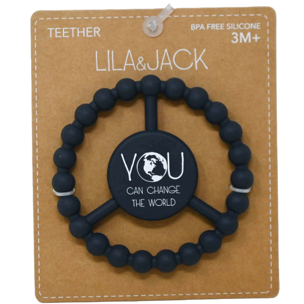 1pc Silicone Peace Teether - Navy "You Can Change the World" C/P 100
