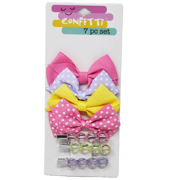 7pc Bow Scrunchi Hair Accessory Set 2 Bows 3 Scrunchi Confetti C/P 24