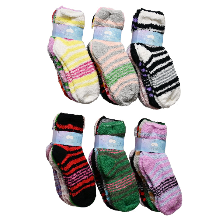 5pk LADIES COZY STRIPED CREW SOCKS 9-11 SIZE C/P 60