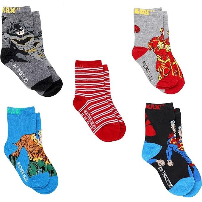 5pk JUSTICE LEAGUE FIGHTING FORCE CREW SOCKS SIZE 6-8 C/P 60