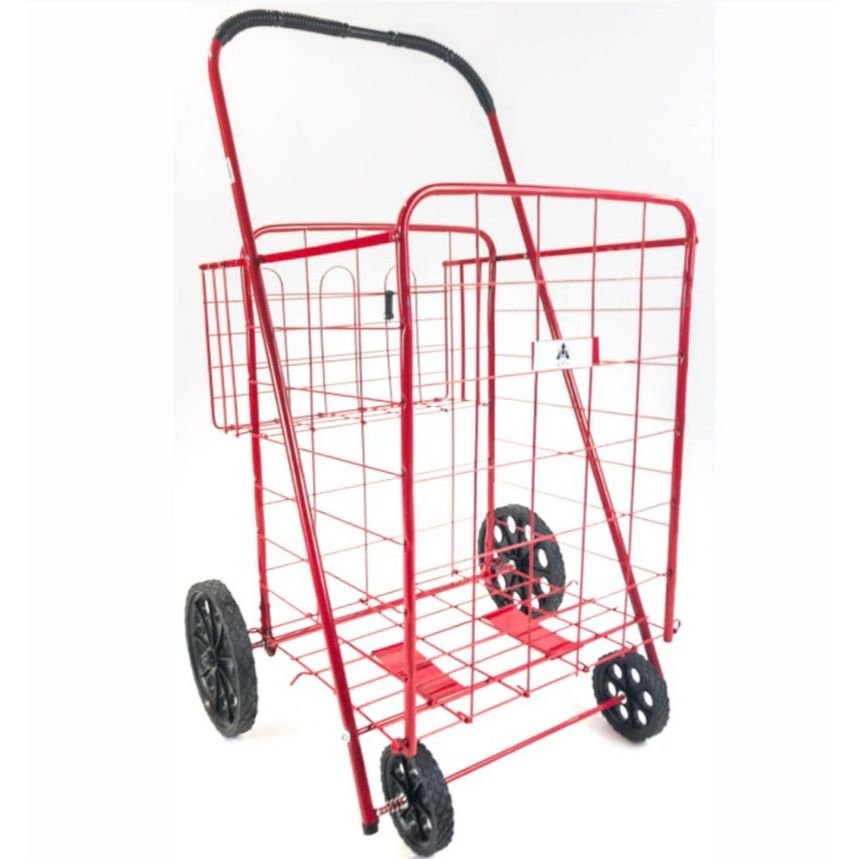 *OUTSIDE OF CA* Cart Lg Shopping Cart Red 4 Rubber Wheel Collapsible C/P 2