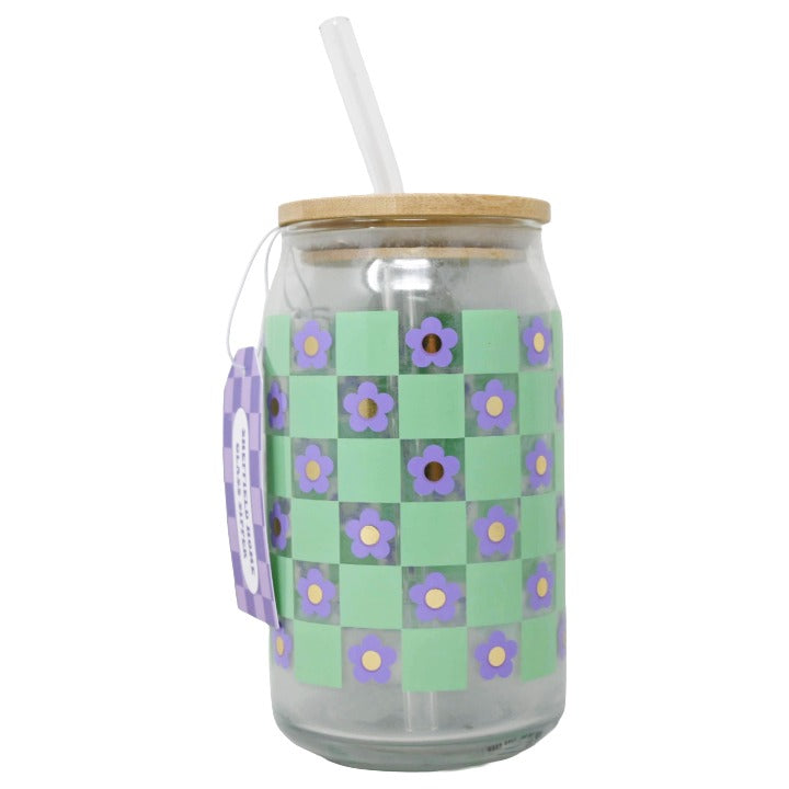 Purple Green Glass w/Straw Lid C/P 24