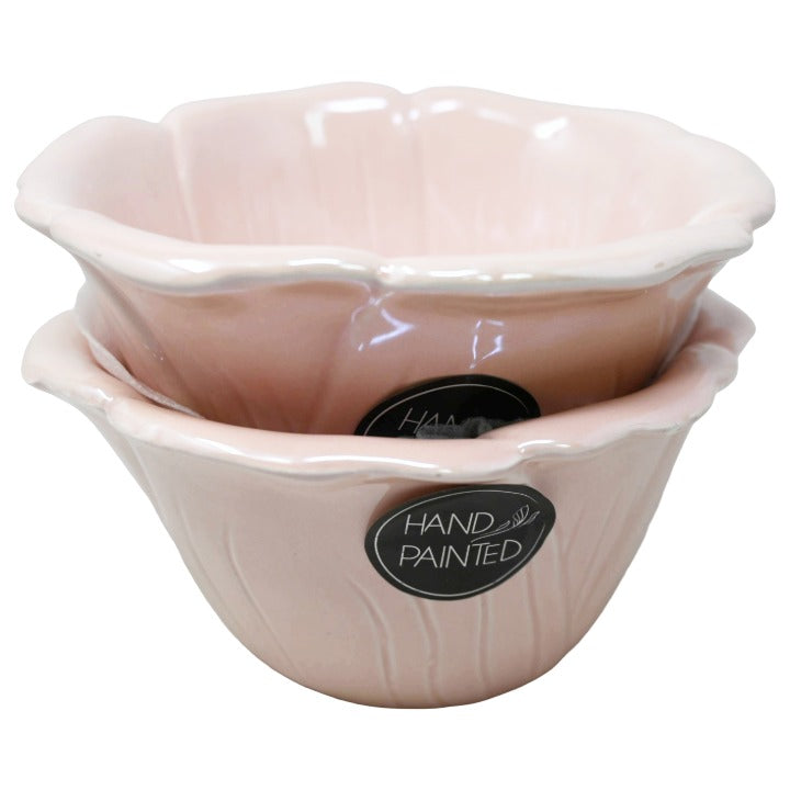 2pc CERAMIC PINK ROSE BOWL SET LUNA & SAGE C/P 12