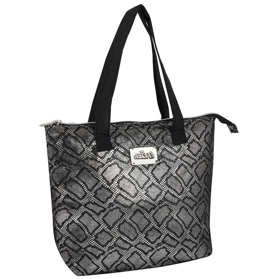 13" DELIA'S SNAKE SKIN/BLACK METALLIC LUNCH TOTE HANDBAG C/P 24