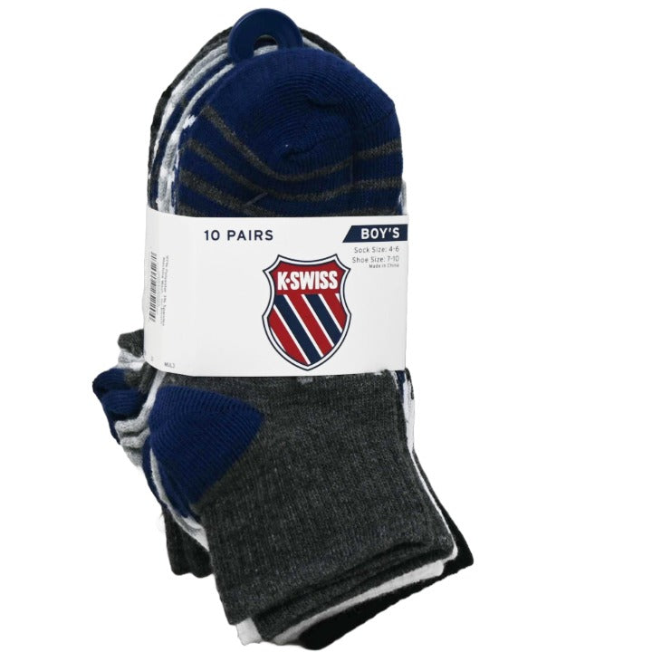 K-SWISS 10PK 4-6 BOYS QTR STRIPE SOCKS C/P 36