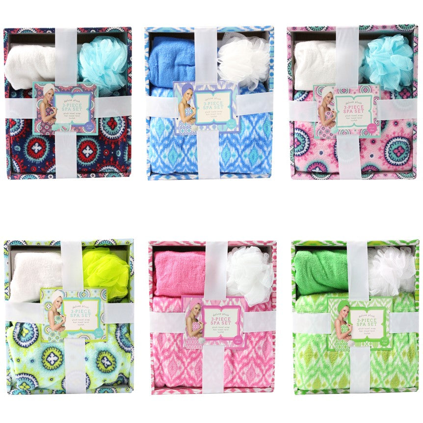 3pc SPA SET DELUXE PLUSH, 6 ASSORTED C/P 48