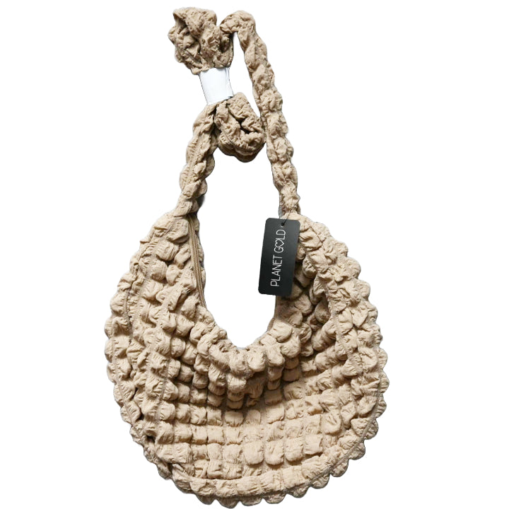 TAUPE QUILTED HOBO HANDBAG W/TOP ZIPPER C/P 12