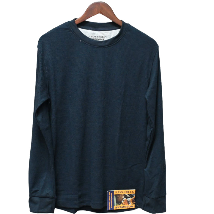 M-XXL MEN NAVY LONG SLEEVE THERMAL CREW SHIRT -BASS CREEK OUTFITTERS C/P 12