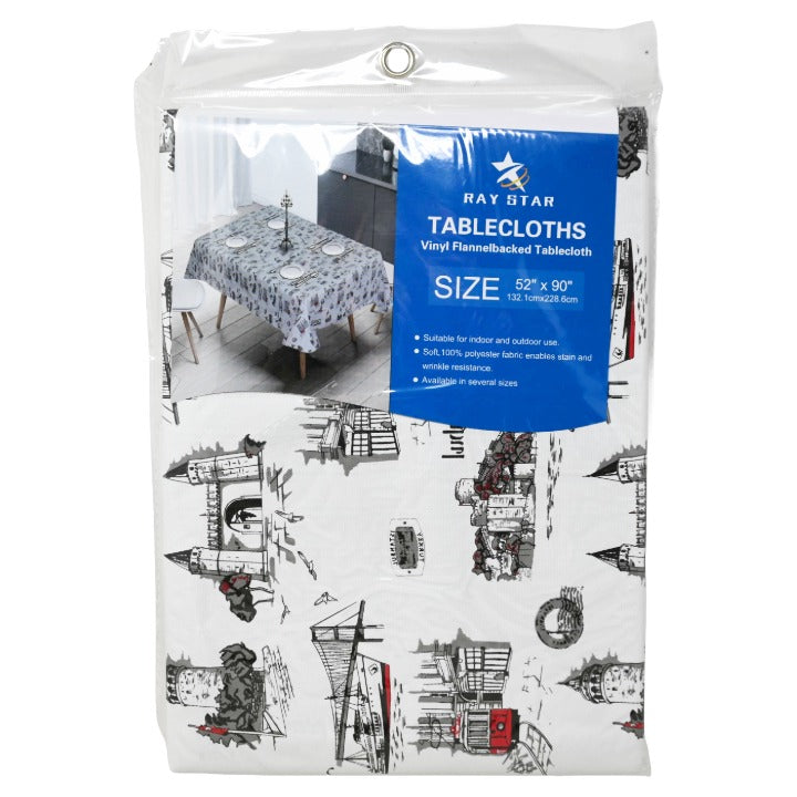52x90" PRINTED VINYL TABLECLOTH wFLANNEL BACKING C/P 24
