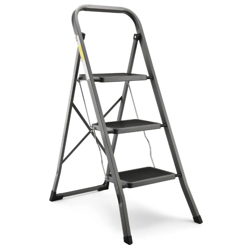 Grey 3-Step Ladder Folding Stool w/Handle (No UPC) HB Tower C/P 1