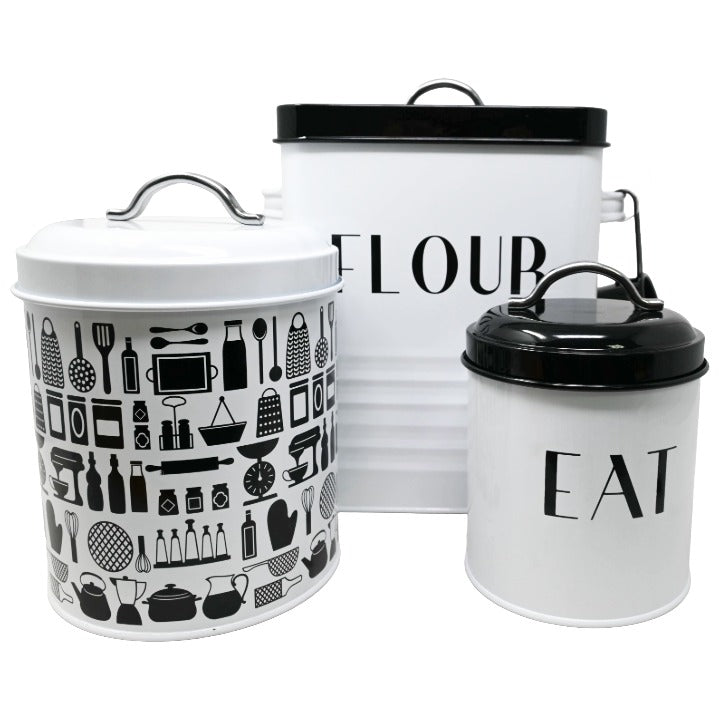 3pc Wht Blk Canisters C/P 6