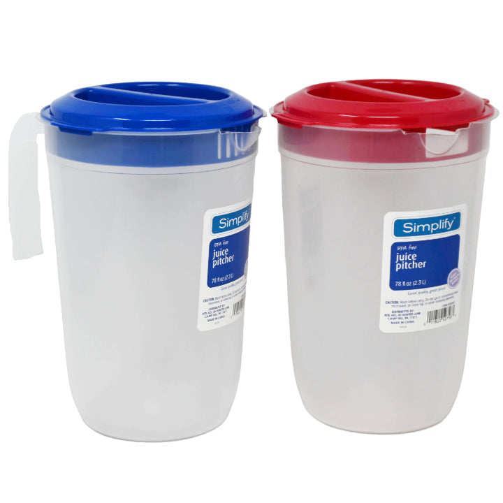 78floz CLEAR PITCHER W/LID 2-ASST COLORS C/P 48