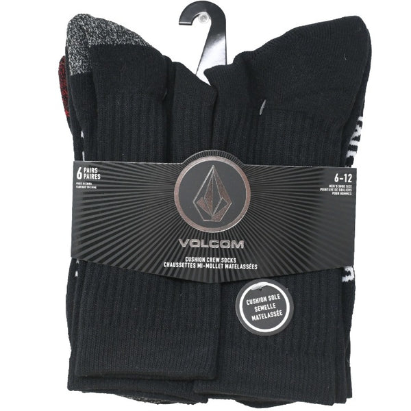 6pk Mens Blk Athl Crew Socks C/P 30 Volcom