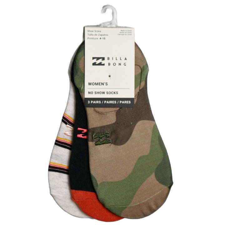 3pk BILLABONG CAMO STRIPE NS SOCKS SIZE 9-11 C/P 60