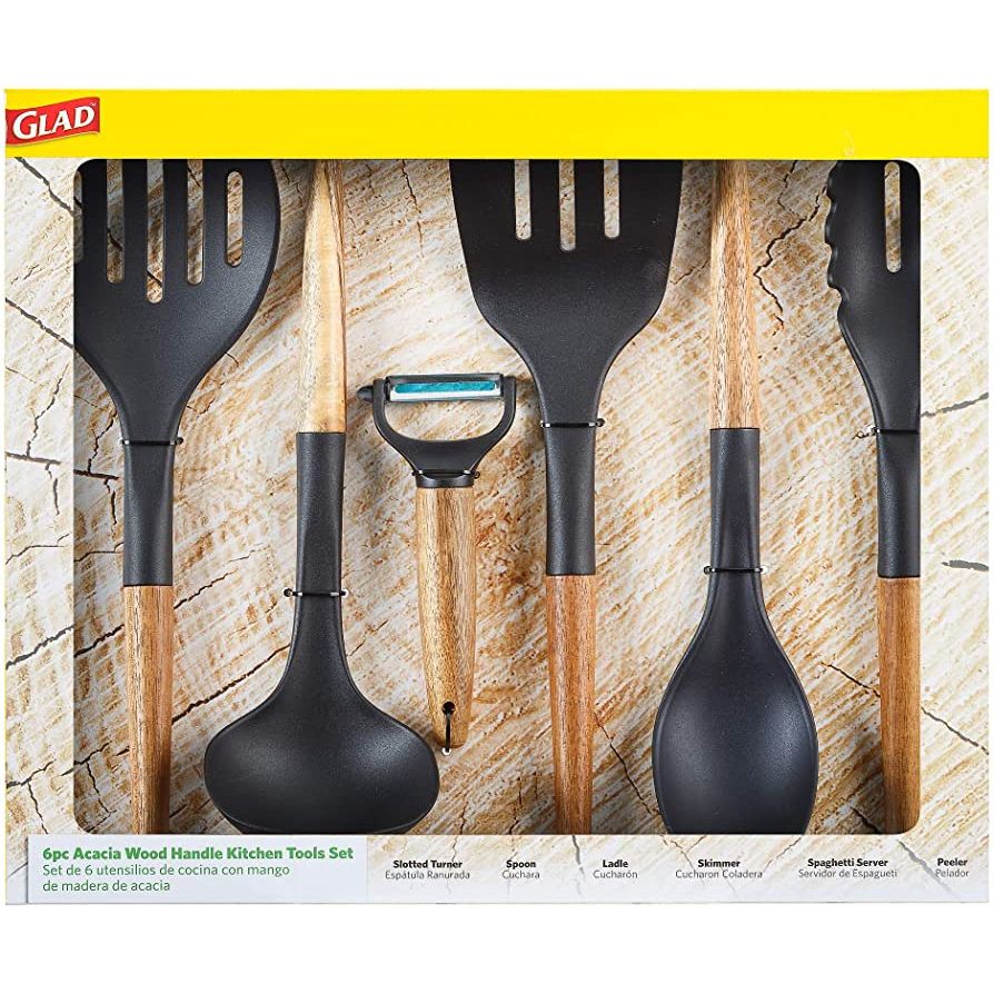 6pc GLAD ACACIA WOOD HANDLE KITCHEN TOOLS C/P 6
