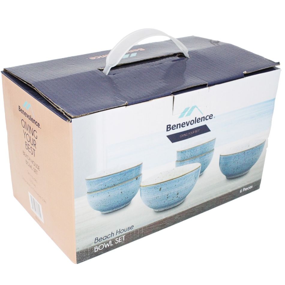 6pc BLUE STONEWARE BOWL SET C/P 4
