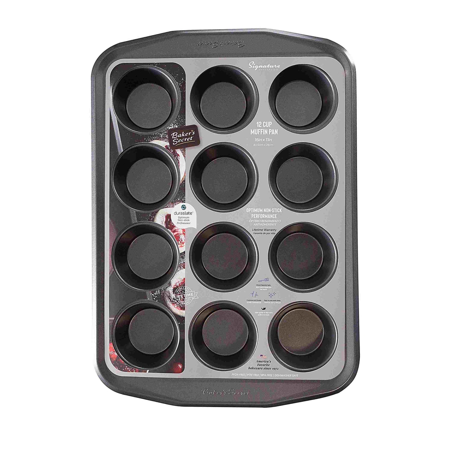 Baker's Secret 12 cup 16 in Muffin Pan, Signature Collection C/P 6
