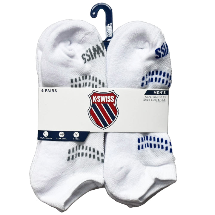 6pk K-SWISS MEN HD CSH LOW CUT MESH SOCKS C/P 36