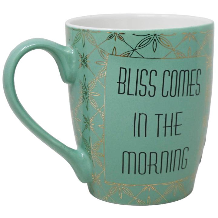 16oz Turquoise Cone Mug: "Joy Comes In The Morning" in Black with Gold Patterned Print all Over C/P 36
