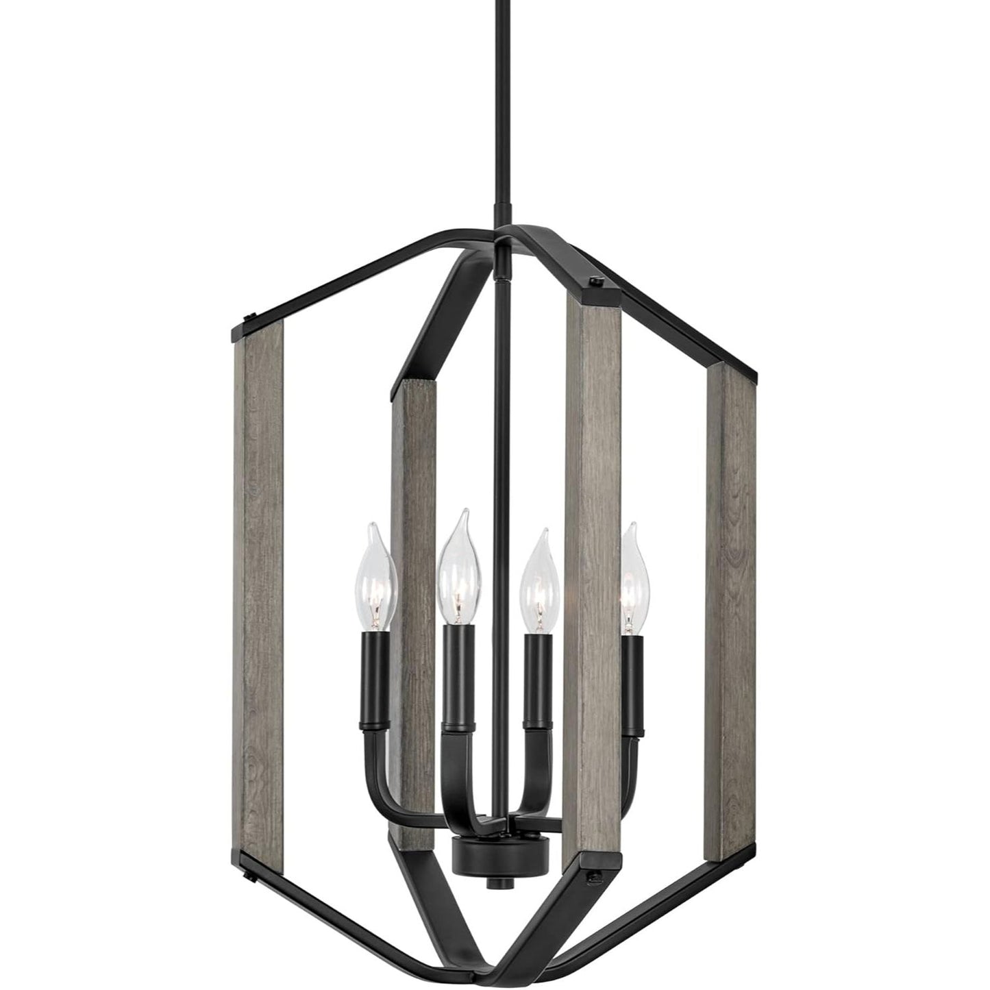 Montgomery 22" 4-Light Rustic Farmhouse Pendant Light Chandelier, Gray Oak Wood Style + Black Finish C/P 1