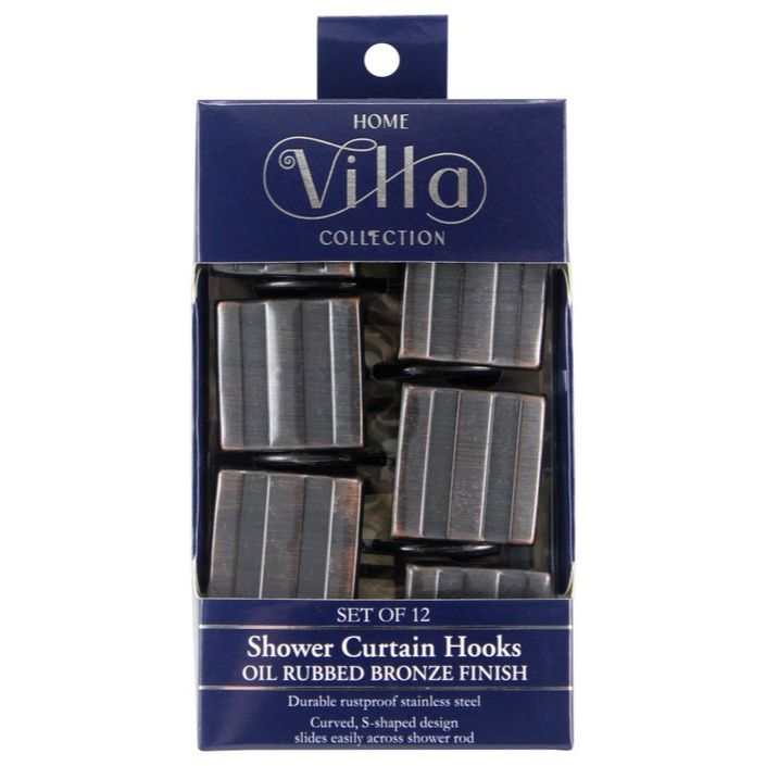 12pc OIL RUBBED BRONZE METAL SHOWER CURTAIN HOOKS C/P 48