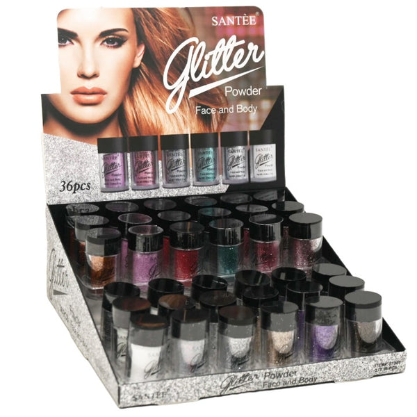 6 Asst Glitter Powder Face and Body in 36pc Displayer C/P 576 SANTEE