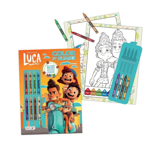 LUCA COLOR BY NUMBER BOOK W/8 CRAYONS C/P 48 Disney