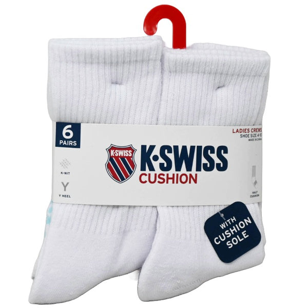 6PK 9-11 LADIES HF CUSH CREW ARCH SUPPORT SOCKS K-SWISS C/P 36