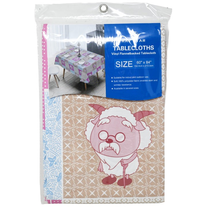 60x84" PRINTED VINYL TABLECLOTH wFLANNEL BACKING C/P 24