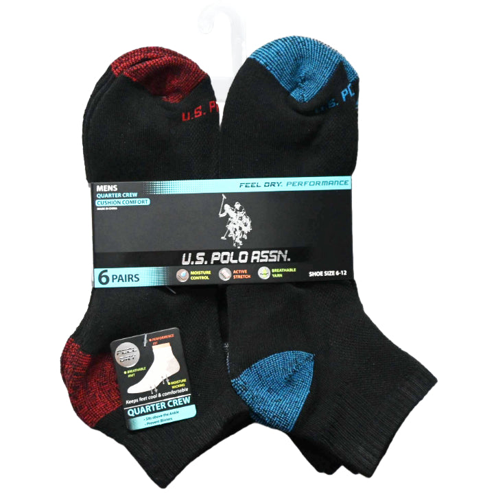 6pk MEN'S BLACK QUARTER CUSHION SOCKS SIZE 6-12 C/P 48