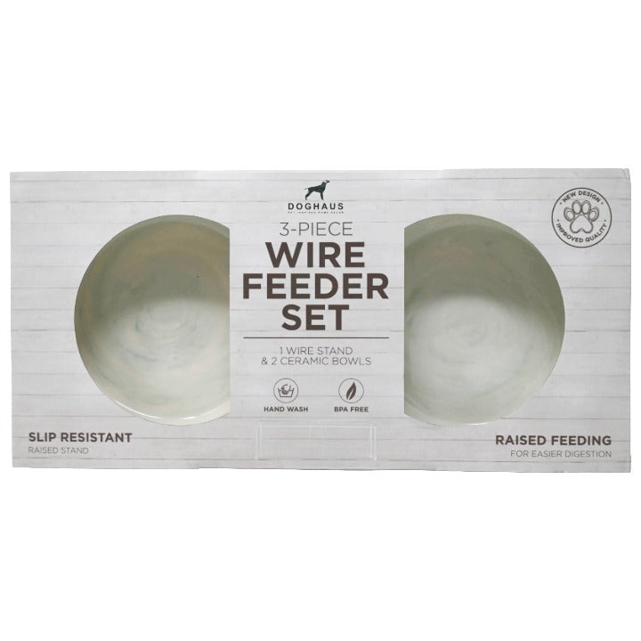 CERAMIC FEED BOWLS 6" W/WIRE STAND SEAFOAM C/P 12