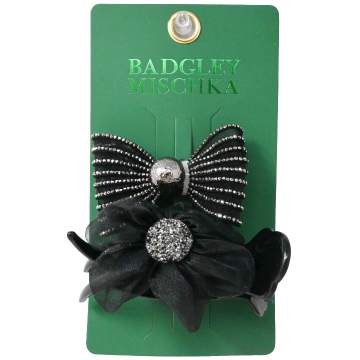 2pc Bow Rose Hair Clips Set C/P 252 Inner Bag 36 Badgley Mischka