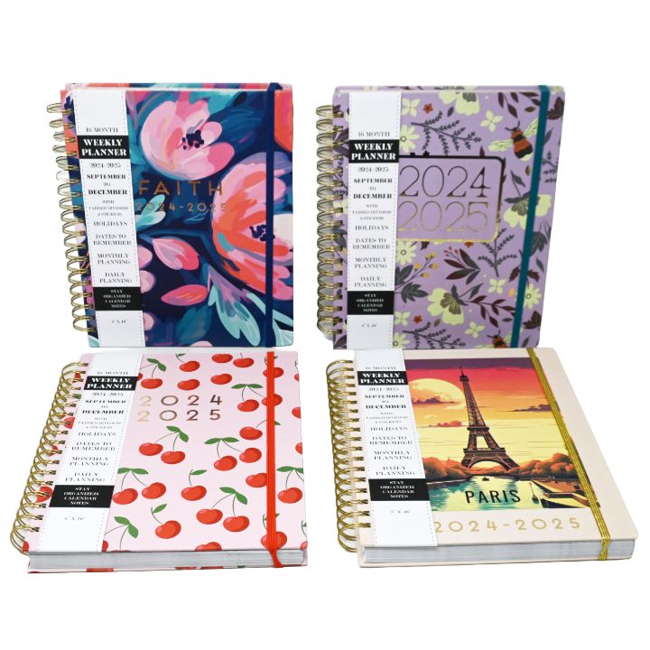 8"x10" HARD COVER PAPER SPIRAL PLANNER W/STICKERS & ELASTIC ASST C/P 12