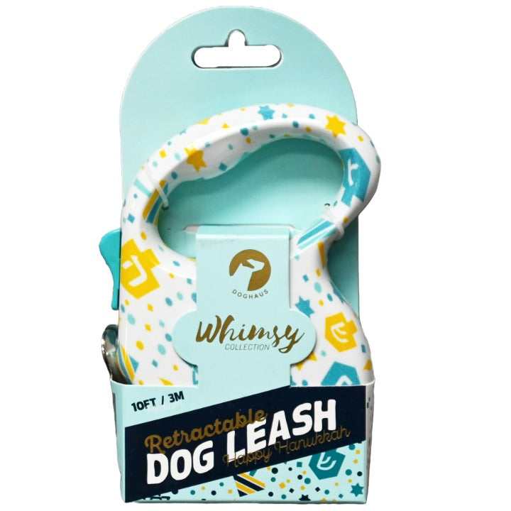 10ft WHT WHIMSY HAPPY HANUKKAH DOG RETRACTABLE LEASH DOGHAUS C/P 48