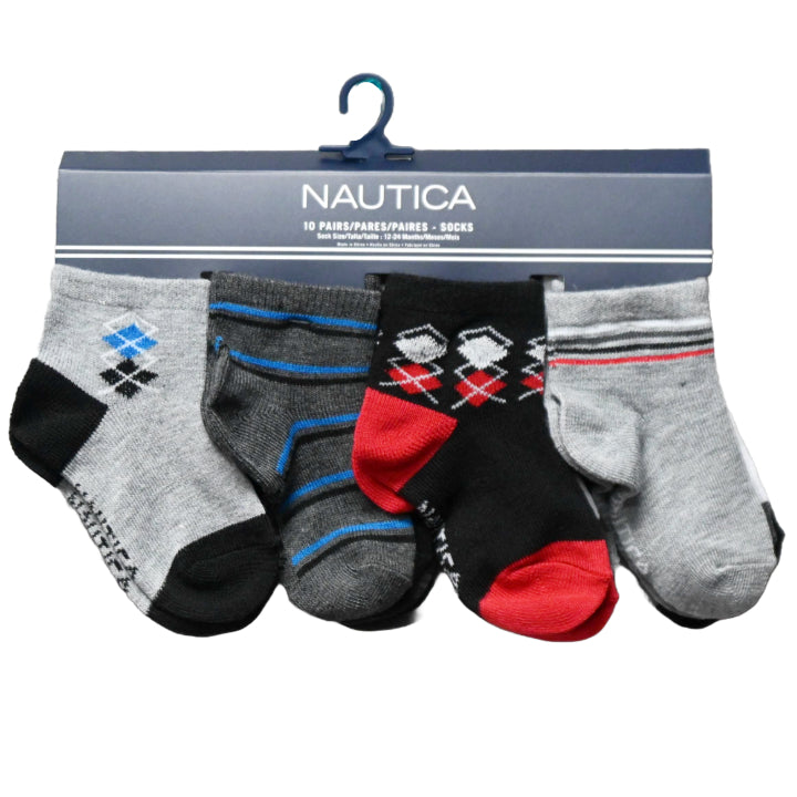 10pk BOYS NAUTICA ARGYLE QTR SOCKS C/P 60
