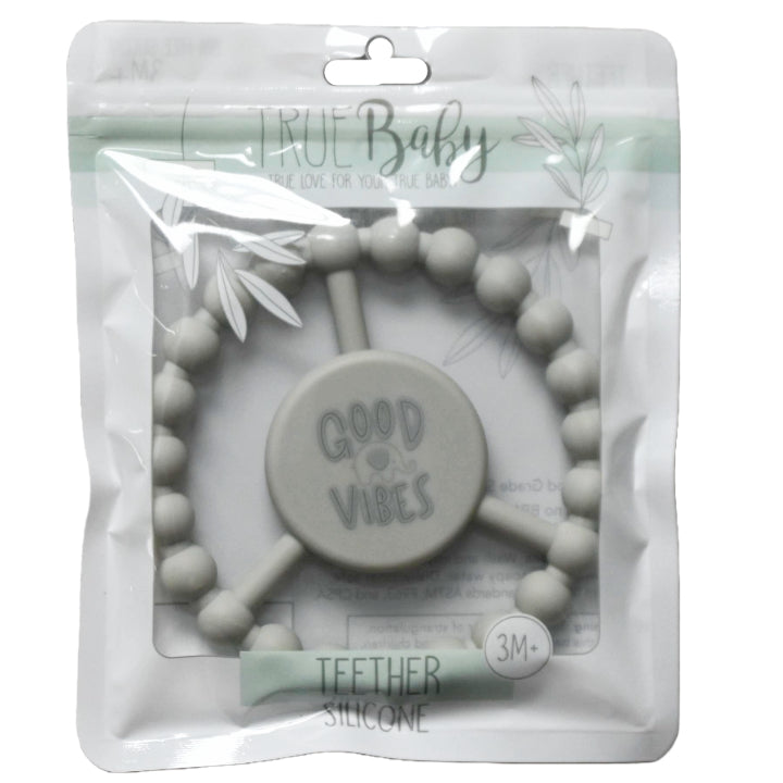 1pc Silicone Peace Teether - Gray "Good Vibes" C/P 100