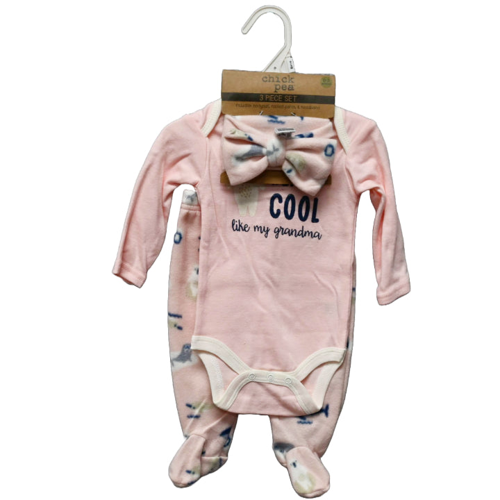 3pc BEAR PINK FOOTED PANT SET C/P 48