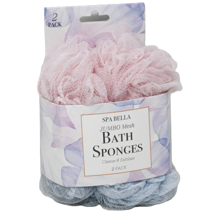 2pc BLUE/PINK JUMBO BATH MESH SPONGES C/P 18