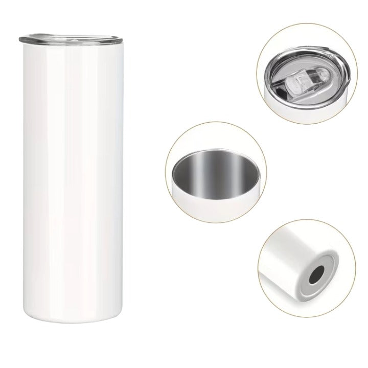 30oz White Stainless Steel Double Wall Tumbler w/Lid (No Label or UPC) C/P 25